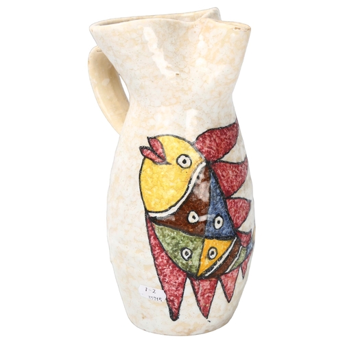 63 - Pablo Sanguino, Toledo, Spain, a mid-century fish decorated pitcher, signed to base, height 27cm