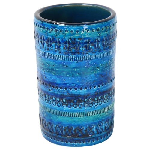 67 - Aldo Londi for Bitossi, Italy, a ceramic cylinder vase in Rimini Blue with incised decoration, numbe... 