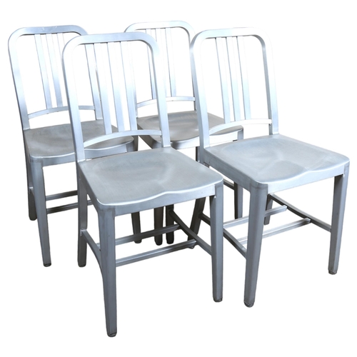 71 - Emeco, a set of 4 Navy chairs, model number 1006 in brushed tempered aluminium, designed in 1944 wit... 