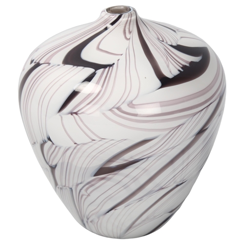 79 - Charlie Meaker, a white and grey opaque studio glass vase, 1982, signed in diamond point and numbere... 