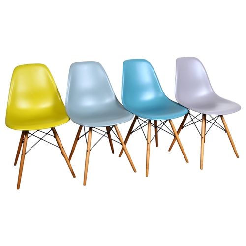 84 - 4 Vitra Eames DSW side chairs, harlequin set on golden maple legs, makers stamps and original labels... 