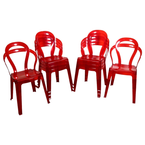 85 - Roberto Semprini for S.C.A.B, Italy, a set of 8 Titi stacking dining or garden chairs in red acrylic... 