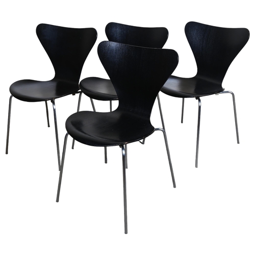 91 - Arne Jacobsen for Fritz Hansen, a set of 4 original 3107 bent ply dining chairs with maker’s marks, ... 