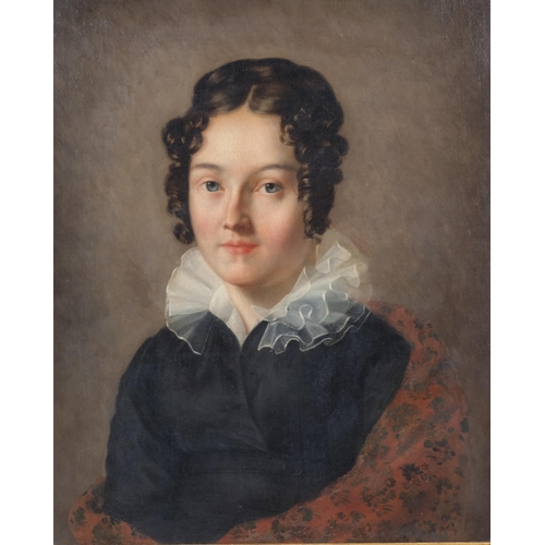 201 - 19th century English School, portrait of a girl with a lace-collared dress, oil on canvas, unsigned,... 