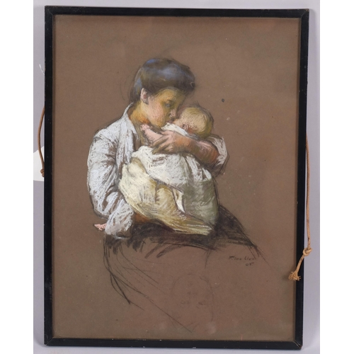 203 - Flora Lion (1876 - 1958), portrait of a woman with an infant, pastel/charcoal on brown paper, signed... 