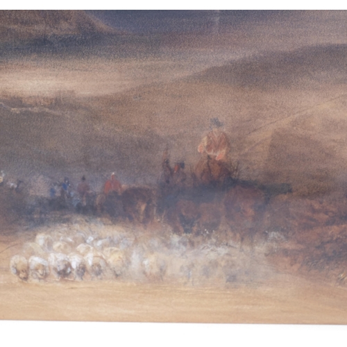 204 - David Cox (1783 - 1859), travellers in mountain landscape, watercolour, unsigned, 30cm x 53cm, frame... 