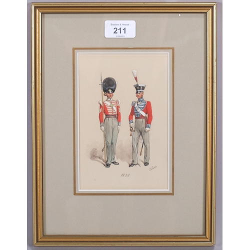 211 - Richard Simpkin (1840 - 1926), study of British military uniform 1828, watercolour/gouache, signed, ... 