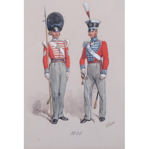 211 - Richard Simpkin (1840 - 1926), study of British military uniform 1828, watercolour/gouache, signed, ... 