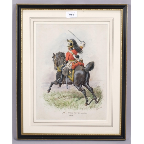 212 - Richard Simpkin (1840 - 1926), 3rd or King's Own Dragoons 1812, watercolour/gouache, signed, 33cm x ... 