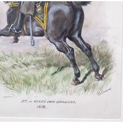 212 - Richard Simpkin (1840 - 1926), 3rd or King's Own Dragoons 1812, watercolour/gouache, signed, 33cm x ... 