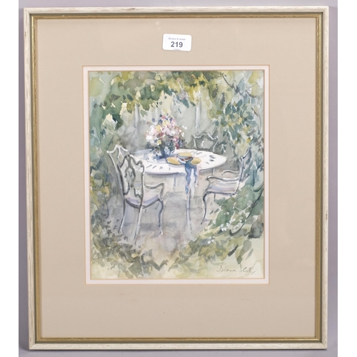 219 - Diana Scott, the garden room, watercolour, signed, 28cm x 23cm, framed