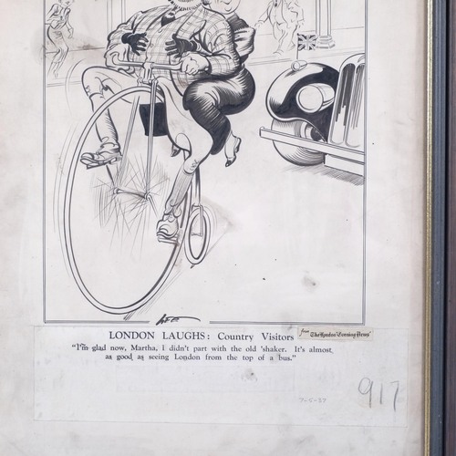 221 - Joseph Lee (1901 - 1975), 3 original cartoons, pen and ink, signed, image 46cm x 27cm, framed (3)