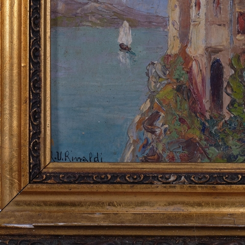 223 - R Rinaldi, Santa Caterina Del Sasso, oil on panel, signed, title verso, 14cm x 21cm, framed