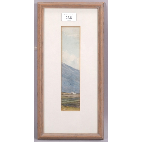 236 - Martin Hardie (1875 - 1952), in the hills, watercolour, signed with initials, 22cm x 5cm, framed