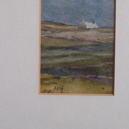 236 - Martin Hardie (1875 - 1952), in the hills, watercolour, signed with initials, 22cm x 5cm, framed