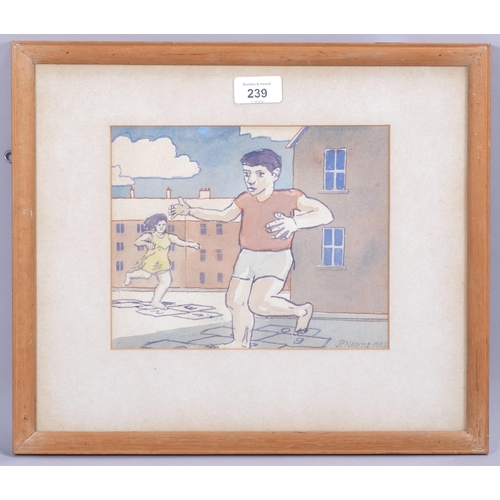 239 - J P Nairne, hopscotch, watercolour, signed and dated 1983, 18cm x 22cm, framed