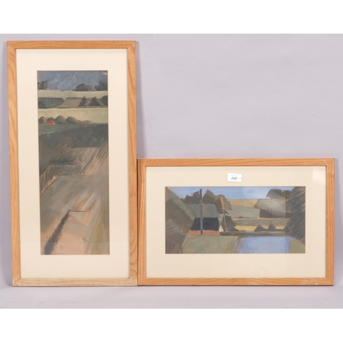 240 - Neil Eastell, 2 abstract landscapes, watercolour, 17cm x 37cm, framed