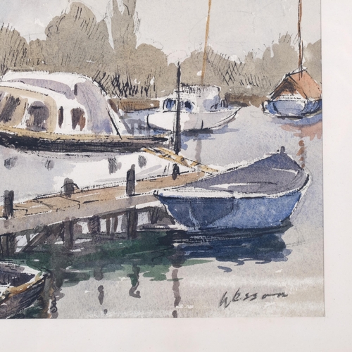 254 - Edward Wesson (1910 - 1983), boatyard, watercolour, signed, 29cm x 37cm, framed