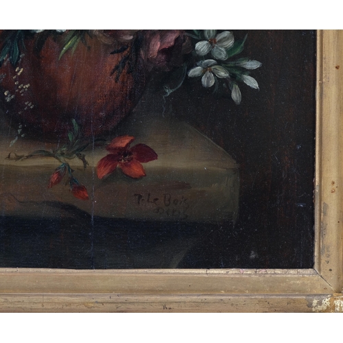 256 - Dutch style floral still life, 19th century oil on panel, indistinctly signed, 30cm x 25cm, framed