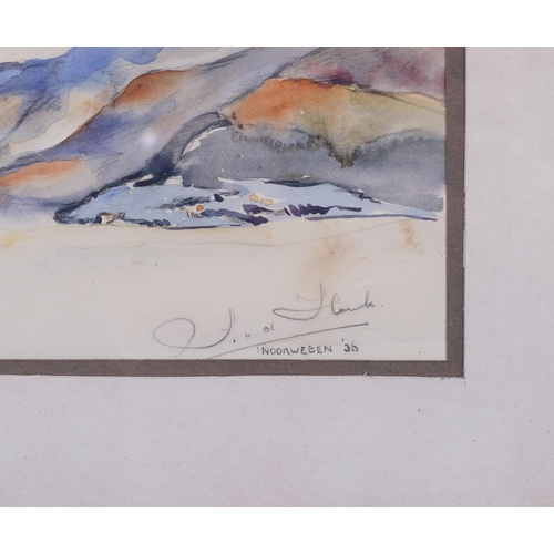 260 - 20th century Norwegian School, boat in a fjord, watercolour, indistinctly signed and dated '36, 14cm... 