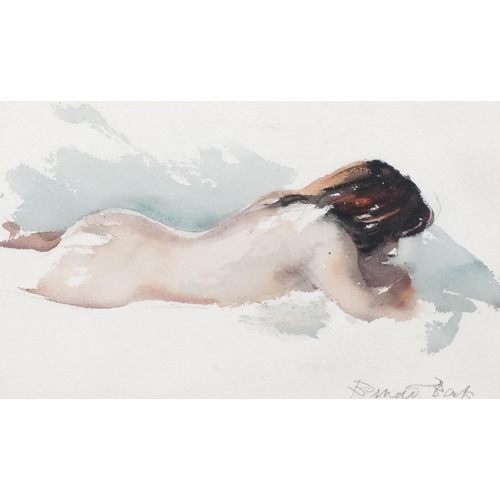 261 - Nude life study, watercolour, indistinctly signed, 18cm x 28cm, framed