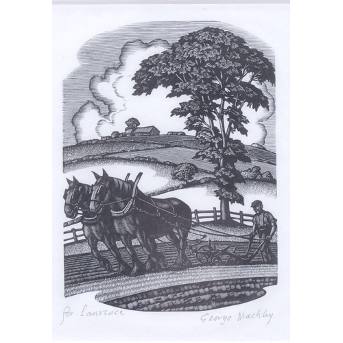 262 - George Mackley (1900-1983), wood engraving on paper, Ploughing, 10.5cm x 7.5 cm, signed in pencil an... 