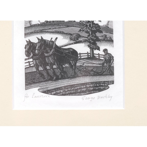 262 - George Mackley (1900-1983), wood engraving on paper, Ploughing, 10.5cm x 7.5 cm, signed in pencil an... 