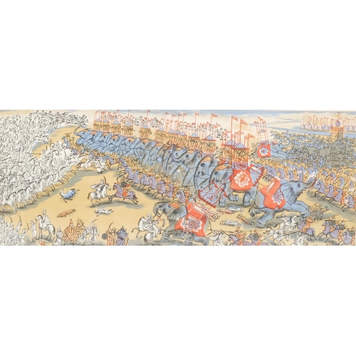 263 - Edward Bawden (1903-1989), lithograph on paper, The Battle of Qadisiya, 17.5vm x 43cm, from The Arab... 