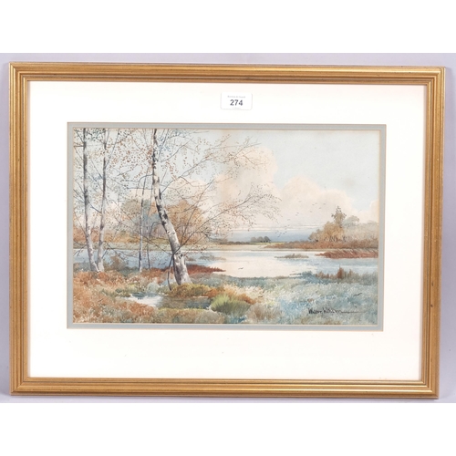 274 - Walter Witham (XIX-XX), watercolour on paper, Birches, signed, 25cm x 38.5cm, mounted, glazed and fr... 