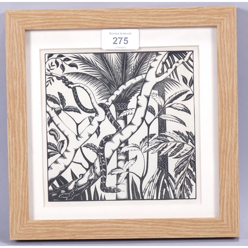 275 - Robert Gibbings (1889-1958), wood engraving on paper, Snake in Trees (1934), 15cm x 15cm, mounted, g... 