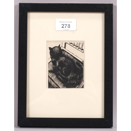 278 - John Nash (1893-1977), wood engraving on paper, The Black Cat, 8.5cm x 6.5cm, mounted, glazed and fr... 