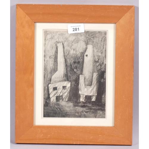 281 - Henry Moore (1898-1986), collotype on paper, Design for a Sculpture, 20.4cm x 14.5cm, mounted, glaze... 