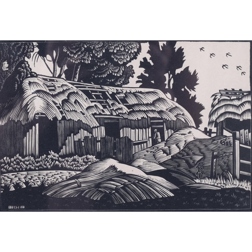 285 - Ethelbert White (1891-1972), wood engraving on paper, The Old Barn, signed with initials in the plat... 