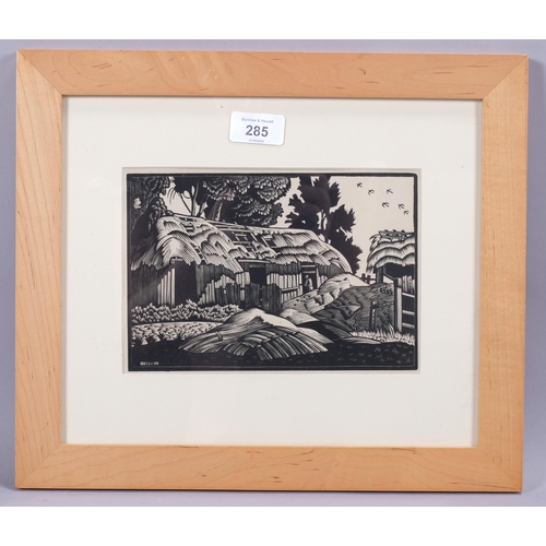 285 - Ethelbert White (1891-1972), wood engraving on paper, The Old Barn, signed with initials in the plat... 