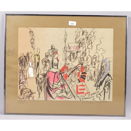 294 - Feliks Topolski, opening of Parliament, lithograph, signed in pencil, no. 79/275, 38cm x 50cm, frame... 