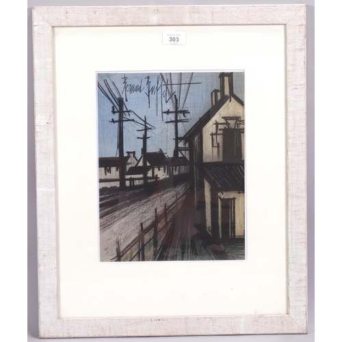 303 - Bernard Buffet, la route du village, lithograph 1967, 31cm x 24cm, framed