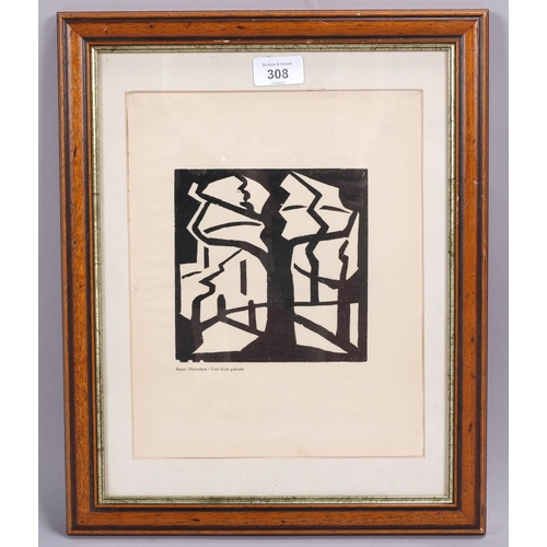 308 - Jacoba Van Heemskerck, Baum, woodcut from suite of 7 1924, image 15cm x 15cm, framed