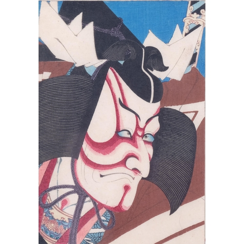 312 - Toyohara Kunichika (1835 - 1900), Kabuki actor, woodblock print, 17cm x 12cm, framed