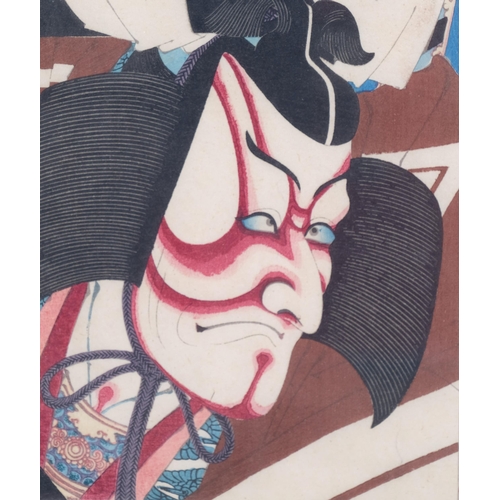 312 - Toyohara Kunichika (1835 - 1900), Kabuki actor, woodblock print, 17cm x 12cm, framed