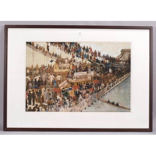 314 - After Walter Greaves, Hammersmith Bridge on Boat Race day, colour print, image 48cm x 73cm, framed