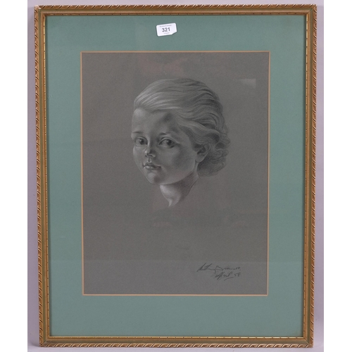 321 - Anthony Brandt (1925-2009), a charcoal and chalk portrait of a young girl, signed and dated, 48cm x ... 