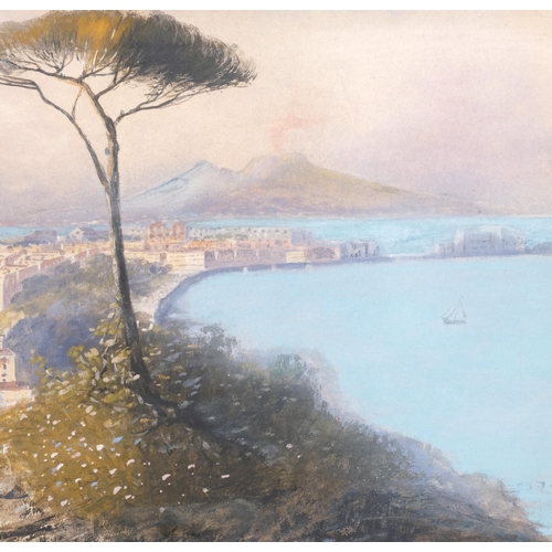 325 - 19th century Italian School, view of the Bay of Naples, watercolour, indistinctly signed, 21cm x 37c... 