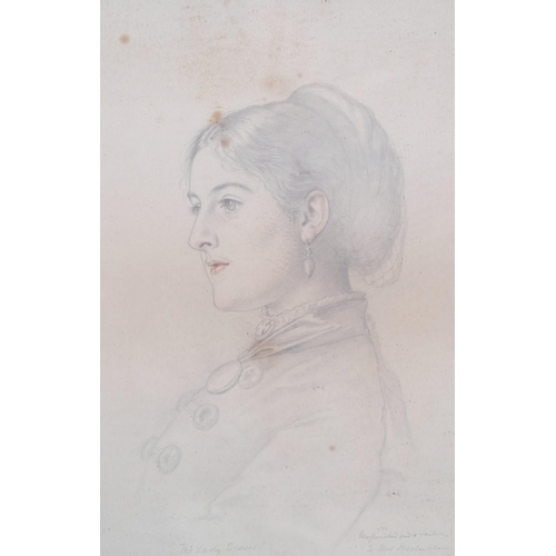 330 - The Lady Bessie, pencil and watercolour, signed with monogram and dedication dated 1875, 35cm x 25cm... 