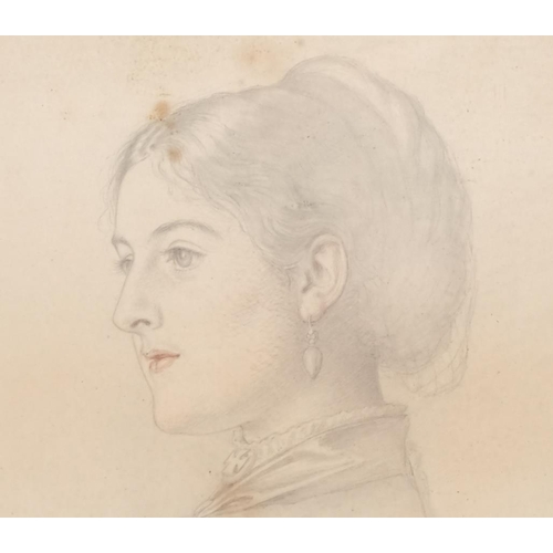 330 - The Lady Bessie, pencil and watercolour, signed with monogram and dedication dated 1875, 35cm x 25cm... 