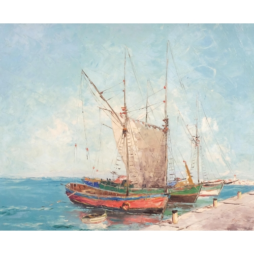 331 - Hayes, Continental harbour scene, mid-20th century oil on canvas, signed, 51cm x 61cm, framed