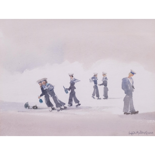 335 - Sybil Mullen Glover, the sailors' spree, watercolour, signed with RSMA Mall Galleries Exhibition lab... 