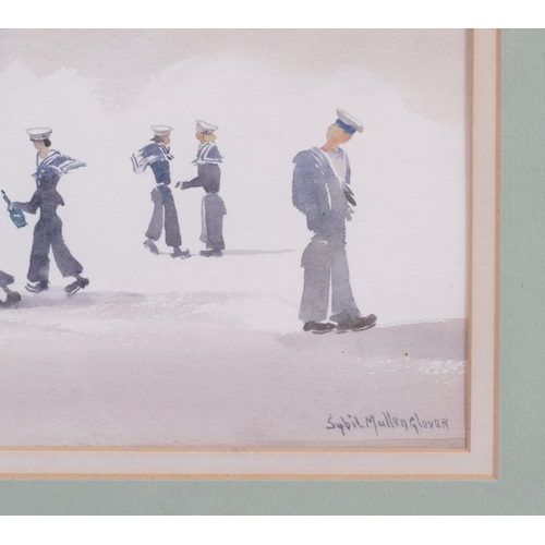 335 - Sybil Mullen Glover, the sailors' spree, watercolour, signed with RSMA Mall Galleries Exhibition lab... 