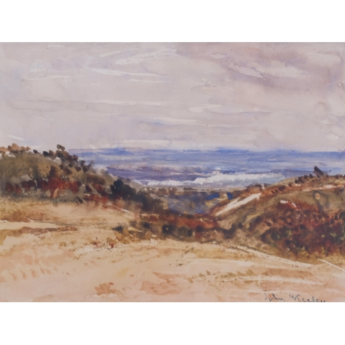 336 - John Keeley (circa 1850 - 1930), across the dunes, watercolour, signed, 16cm x 21cm, framed, provena... 