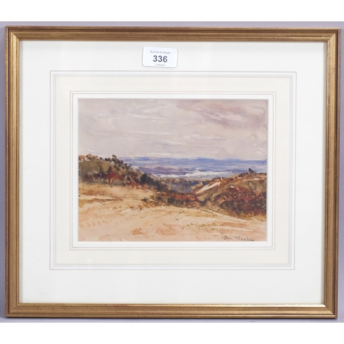 336 - John Keeley (circa 1850 - 1930), across the dunes, watercolour, signed, 16cm x 21cm, framed, provena... 