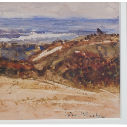 336 - John Keeley (circa 1850 - 1930), across the dunes, watercolour, signed, 16cm x 21cm, framed, provena... 